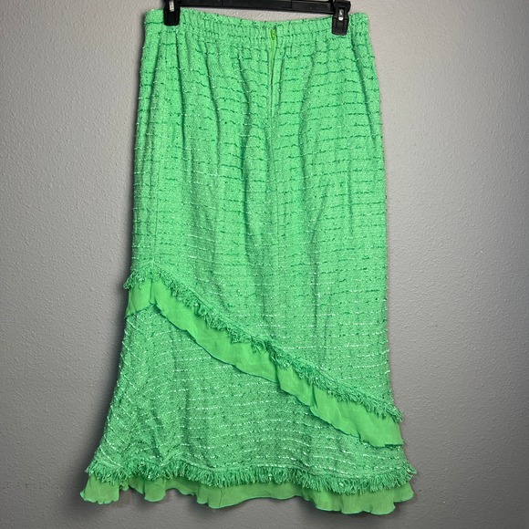 Design Todays Green Textured Fringe Skirt XL Asymmetrical Hem Made USA Retro Y2K - Picture 2 of 9